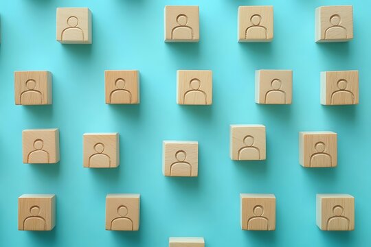 Blue Abstract Geometric Pattern of Wooden People Blocks