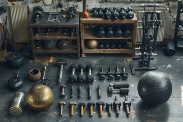 A Well-Equipped Home Gym Featuring Diverse Weight Training Equipment
