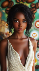 Naklejka premium Elegant portrait of a young woman exuding confidence and beauty, perfect for wall art, posters, fashion advertising, or social media content.