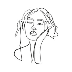 Continuous line, drawing of set faces and hairstyle, fashion concept, woman beauty minimalist, vector illustration for t-shirt, slogan design print graphics style
