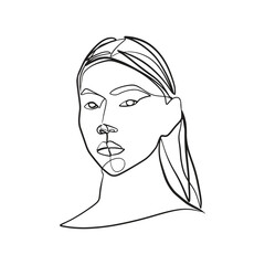 Continuous line, drawing of set faces and hairstyle, fashion concept, woman beauty minimalist, vector illustration for t-shirt, slogan design print graphics style
