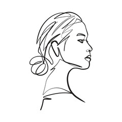 Continuous line, drawing of set faces and hairstyle, fashion concept, woman beauty minimalist, vector illustration for t-shirt, slogan design print graphics style
