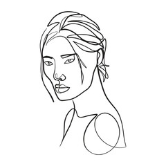 Continuous line, drawing of set faces and hairstyle, fashion concept, woman beauty minimalist, vector illustration for t-shirt, slogan design print graphics style
