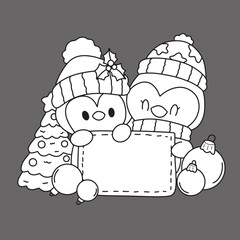 Christmas, cute cartoon, elements, lines, white, coloring, illustration, Santa, card