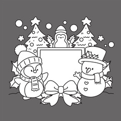 Christmas, cute cartoon, elements, lines, white, coloring, illustration, Santa, card
