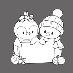 Christmas, cute cartoon, elements, lines, white, coloring, illustration, Santa, card