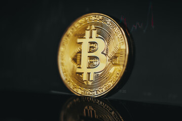 Bitcoin on trading screen with market trend