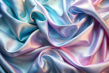 Obraz premium A shimmering, pastel-hued silk fabric, elegantly draped and softly illuminated, showcasing a smooth, flowing texture.