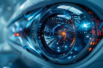 Futuristic Car Headlight with Intricate Design and Vibrant Lighting Effects