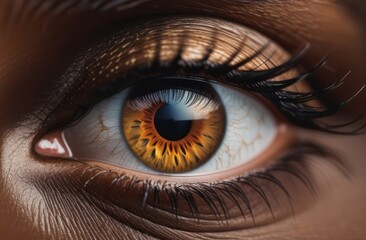 Fototapeta premium detailed close-up of brown eye with makeup and long eyelashes