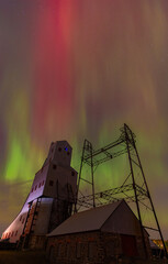 Brilliant Northern Lights  with Old Mine Shaft in Foreground