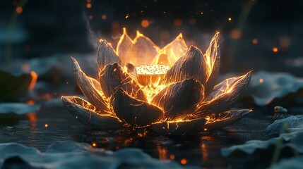 The lotus flower Glowing in the dark water shows how light overcomes darkness. 