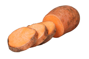 Sweet potatoes cut into slices isolated transparent