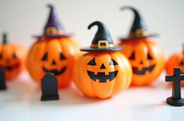 Halloween holiday toy pumpkins, toy caps, toy graves, toy candles,
