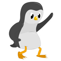 Playful cartoon penguin character striking a fun pose with a cheerful expression on a white background