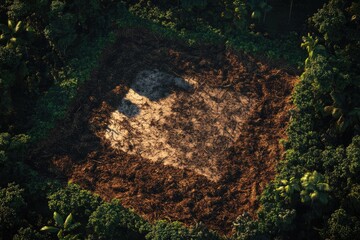 Fototapeta premium Aerial view shows impact of deforestation on environment and wildlife.