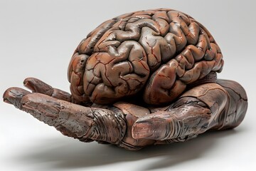 Intricate Sculpture of a Brain Resting in a Hand