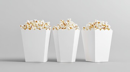 Isolated white popcorn box template mockup with custom graphics packaging. Popcorn basket on white background. 