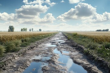 Fototapeta premium Water crisis in agricultural canal due to summer drought.