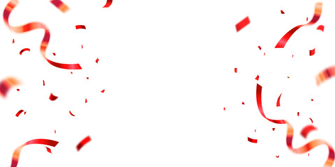 Red color confetti. Falling shiny blue confetti isolated on a white background. Bright festive tinsel of red color. Luxury greeting rich card.
