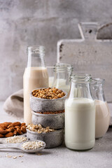 Variety of plant-based milk alternatives
