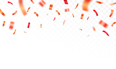 Luxury confetti flying for celebration party banner. Falling shiny red confetti isolated on transparent background. confetti illustration.