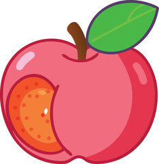 Cartoon illustration of kei-apple. with leaves,showcasing simple, minimalistic,stylized vector,colorful design.ideal for food-related designs or healthy eating themes.