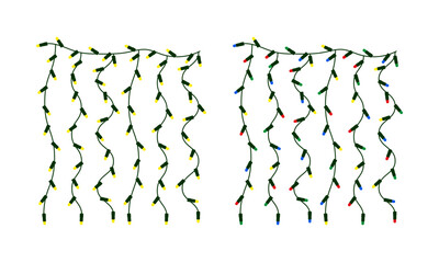 Glowing lights isolated realistic design elements. Garlands, Christmas tree decorations, light effects