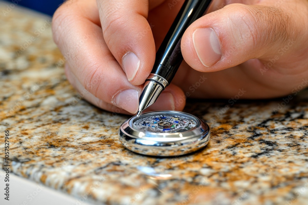 Poster close-up of a detectiveâ€™s hand with a pen, writing notes in a case file, capturing the diligence a