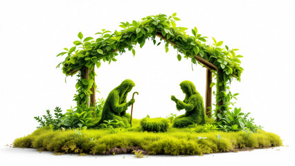 illustration of green vegetation christmas fish tank ecological style