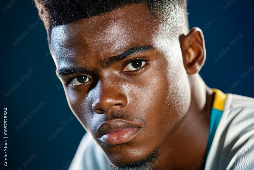 Poster close-up of a suspectâ€™s profile in an interrogation room, with intense lighting capturing the guar