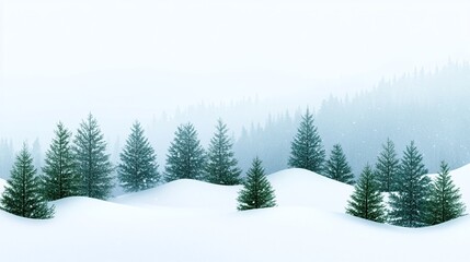 Fototapeta premium Artistic Watercolor Holiday Card with Winter Landscape