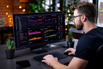 Close-up of machine learning software detecting anomalies in a manufacturing process, with charts and alerts on screen, symbolizing real-time problem-solving, symbolizing responsiveness and