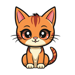 Vector Illustration of Cute Cartoon Cat Characters on Isolated Background. Adorable Cute Cartoon Orange Cat Vector Illustration.