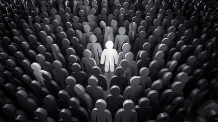 Obraz premium Black-and-white crowd scene with central figure facing viewer