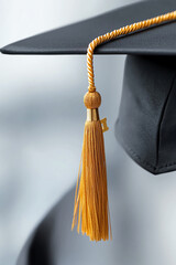 Symbol of achievement a close-up of a black graduation cap with golden tassel for graduation celebrations