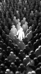 Obraz premium Grayscale crowd with central figure standing out facing left