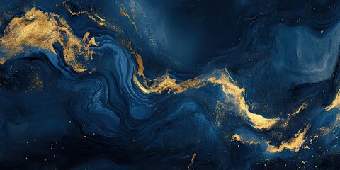 Obraz premium Deep blue marble featuring elegant golden highlights. This striking dark blue marble showcases shimmering gold accents that create an impressive contrast and appeal.