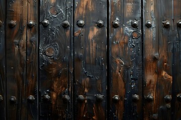 Fototapeta premium Rustic Dark Wood Paneling with Decorative Nails