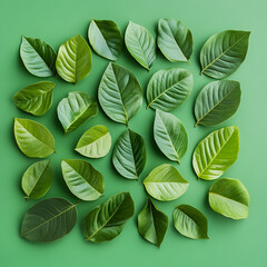 Fototapeta premium Creative layout made of green leaves flat lay nature spring concept 