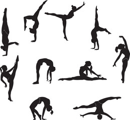 set of vector icon gymnast silhouette