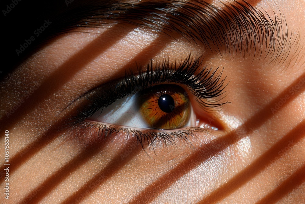Aufkleber Hyper-realistic close-up of a suspectâ€™s face with intense shadows and fine details capturing nervousness and unease, symbolizing authenticity and suspense
