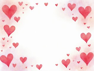 Red watercolor hearts border. Valentines day watercolor hearts banner. Heart frame