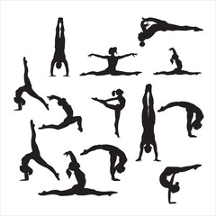 set of vector icon gymnast silhouette