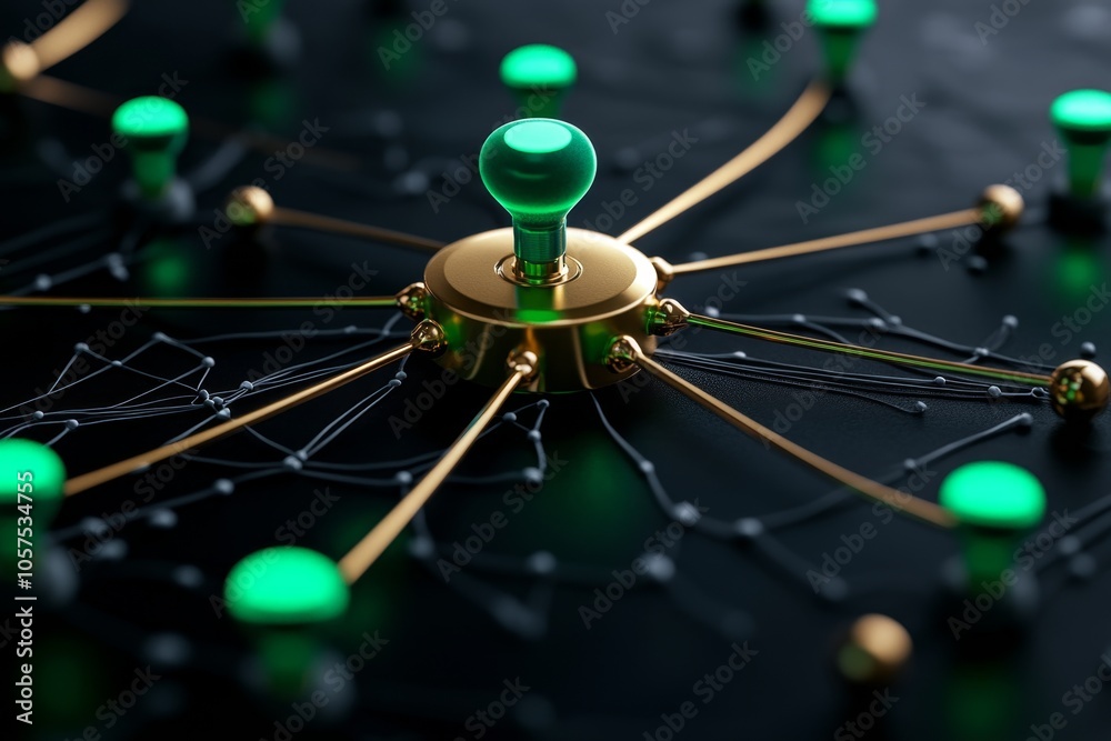 Poster Minimalist depiction of a connected network of sensors in a factory, representing data flow and machine learningâ€™s role in industry monitoring, symbolizing organization and technology