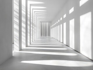 Fototapeta premium Flat monochromatic plaster moldings running horizontally across building floors, casting soft shadows in natural light for sleek, minimalistic effect.