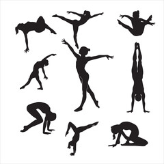 set of vector icon gymnast silhouette