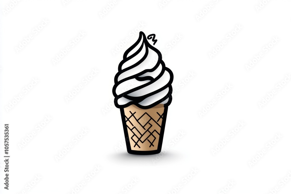 Poster minimalist line art of a melting ice cream cone, with simple, clean lines capturing the soft, flowin