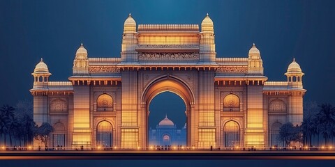 Obraz premium Illuminated gateway a night view of architectural marvel