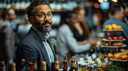 Obraz premium A Man Smiling in a Bar Setting